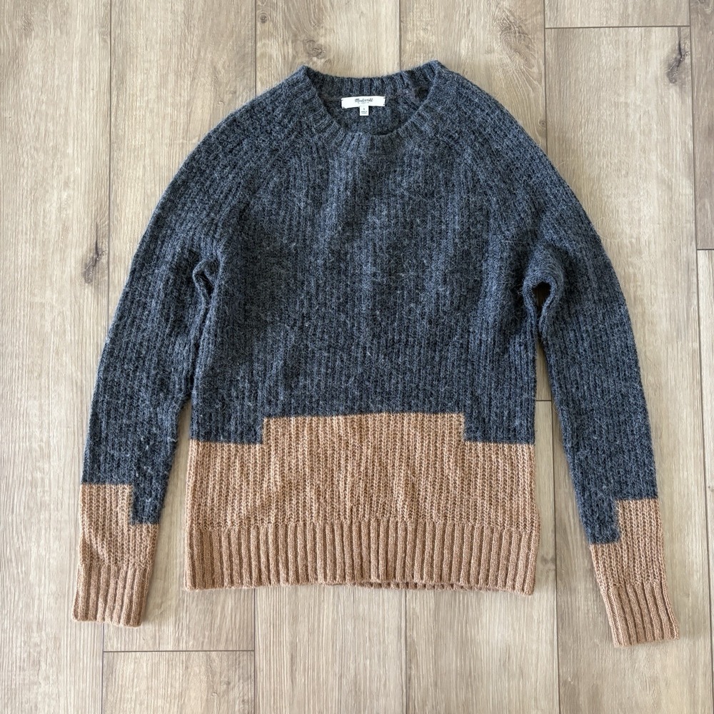 Madewell‎ Color Block Gray Brown Wool Alpaca Blend Sweater Women's Size Small S